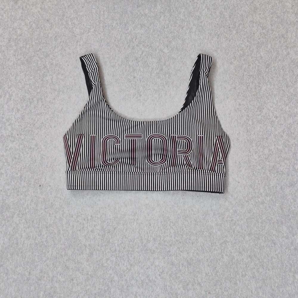Victoria Sport Women‎ Sports Bra Small Black Striped Wireless Spellout Pullover